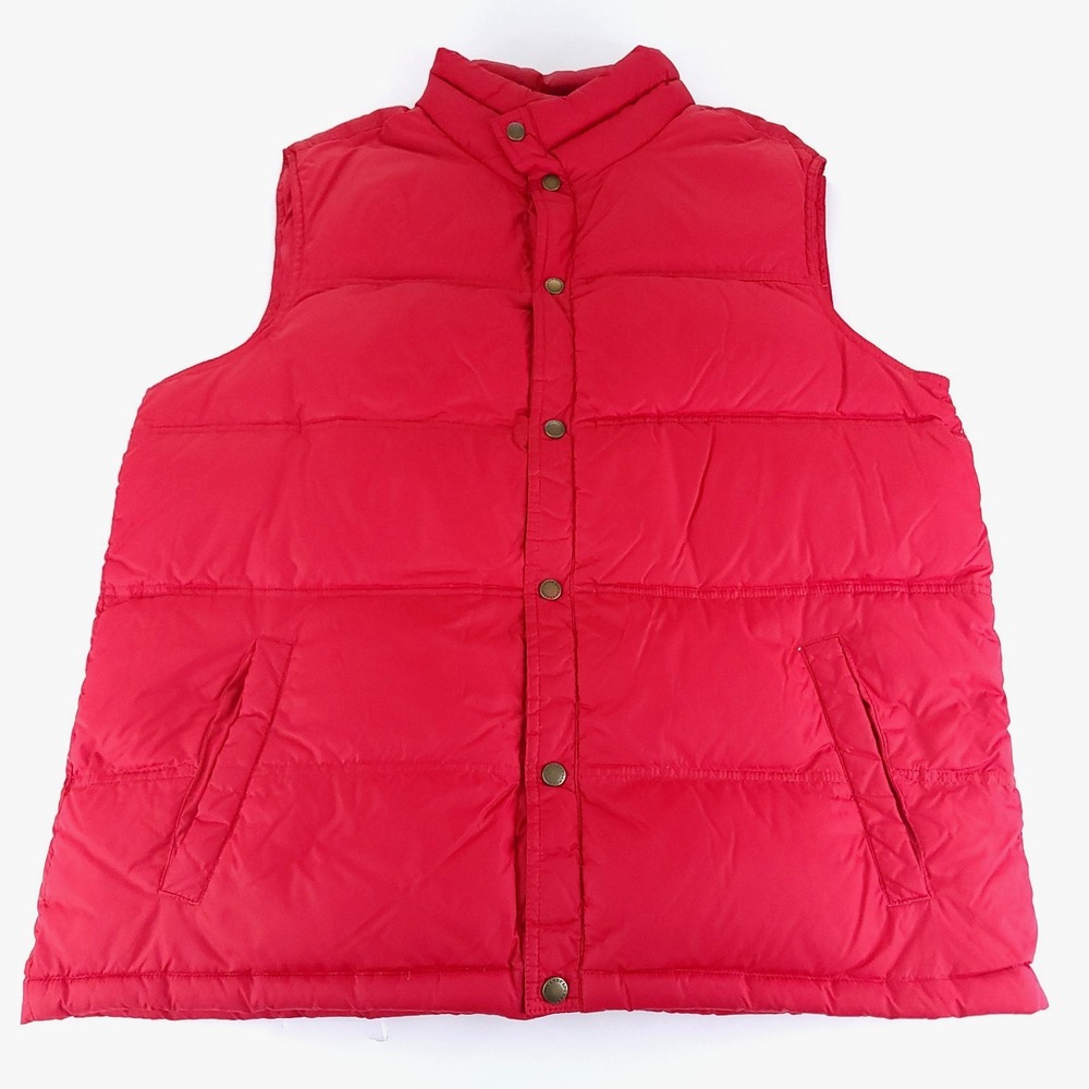 Lands End Puffer Vest Mens Large 42-44 Red Full Zip Goose Down Jacket